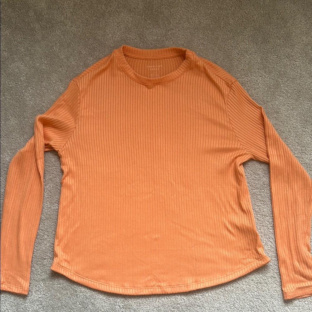Orange Ribbed Long Sleeve Top